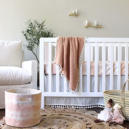 Crane Baby Fabric Storage Bin for Nursery, Toy Storage for Boys and Girls, Pink Tie-Dye, 13"w x 12"h