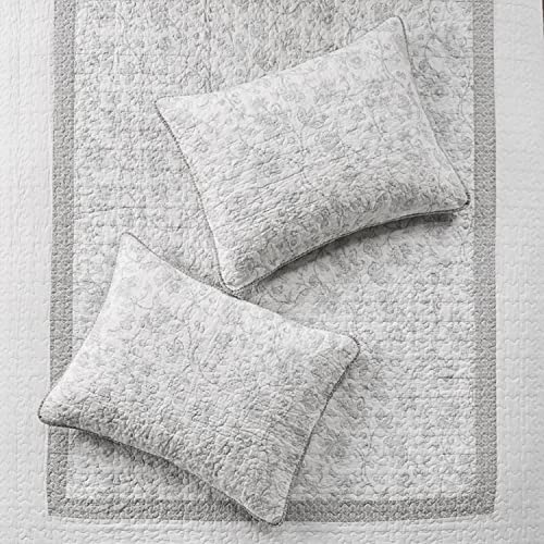 Madison Park Cotton Printed Coverlet Set with Cream and Grey Finish MP13-7718