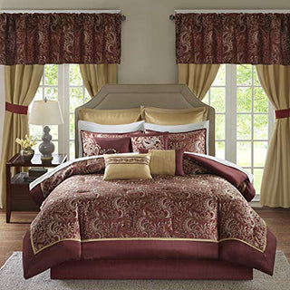 Madison Park Essentials Brystol 24 Piece Room in a Bag Faux Silk Comforter Jacquard Paisley Design Matching Curtains