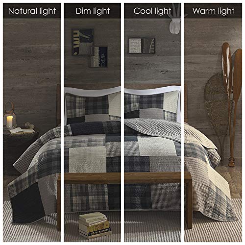 Woolrich 100% Cotton Quilt Reversible Plaid Cabin Lifestyle Design - All Season, Breathable Coverlet Bedspread Bedding Set, Matching Shams, Winter Hills, Tan Full/Queen(92"x96")