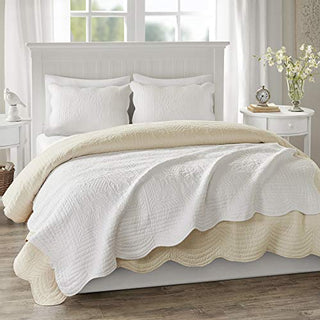 Madison Park Tuscany Luxury Oversized Quilted Throw with Scalloped Edges WhiteQuilted Premium Soft Cozy Microfiber For