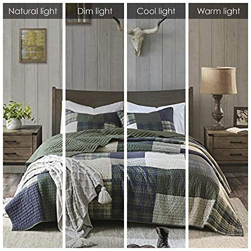 Woolrich 100% Cotton Quilt Reversible Plaid Cabin Lifestyle Design All Season, Breathable Coverlet Bedspread Bedding Set, Matching Shams, Full/Queen, Mill Ceek, Green