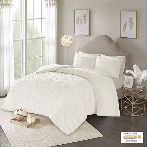 Madison Park Laetitia Comforter Bohemian Tufted Cotton Chenille, Medallion Shabby Chic All Season Down Alternative Bed Set with Matching Shams, King/California King (104 in x 92 in), Floral Off White