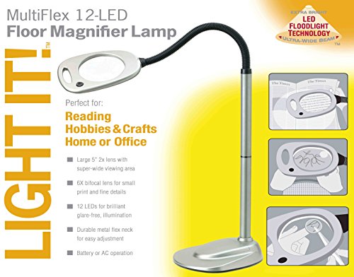 LIGHT IT! By Fulcrum, 20072-401 MultiFlex LED Floor Magnifier Lamp, Silver, Single pack