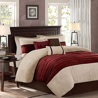 Madison Park Cozy Comforter Set-Luxury Faux Suede Design, Striped Accent, All Season Down Alternative Bedding