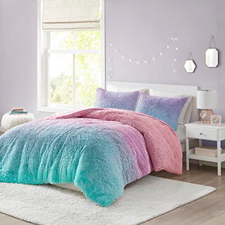 MI ZONE Purple Multi Ombre Shaggy Faux Fur Comforter Set MZ10-0642