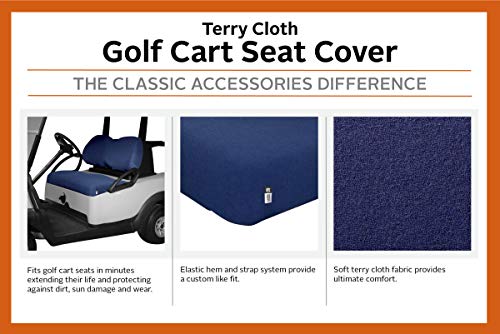Classic Accessories Fairway Golf Cart Terry Cloth Bench Seat Cover, Navy , 40 L x 18 5 W x 6 H