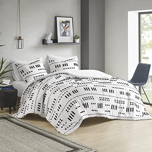 Intelligent Design Clip Jacquard Duvet Cover Set with Black and White ID12-2178