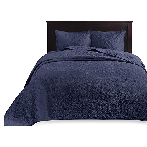 Madison Park Quebec Queen Size Quilt Bedding Set - Navy , Damask – 3 Piece Bedding Quilt Coverlets – Ultra Soft Microfiber Bed Quilts Quilted Coverlet
