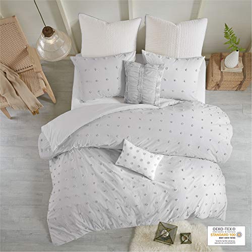 Urban Habitat Duvet Set 100% Cotton Jacquard, Tufts Accent, Shabby Chic All Season Comforter Cover, Matching Shams, Decorative Pillows Brooklyn, Grey Full/Queen(88"x92") 7 Piece