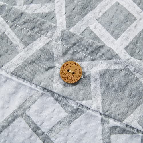 N Natori Soho Geometric Reversible Duvet Set Abstract Styling, Embossed Seersucker Design, All Season, Breathable Oversized Comforter Cover Bedding, Shams, Full/Queen(92"x96") Grey/White 4 Piece