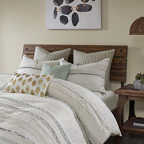 Nea Luxurious Cotton Bedding Set - Mid Century Trendy Geometric Design, All Season Cozy Cover With Matching Shams, Grey/Multi Comforter Set, Full/Queen 3 Piece