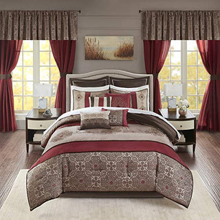 Madison Park Essentials 24-Piece Room In A Bag Comforter Set-Satin Jacquard, All Season Luxury Bedding, Sheets