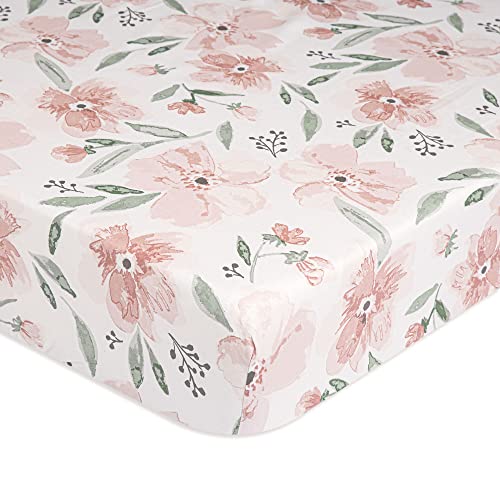 Crane Baby Soft Cotton Crib Mattress Sheet, Fitted Crib Sheet for Boys and Girls, Pink Floral, 28”w x 52”h x 9”d, Multicolor, Small Single