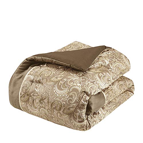 Madison Park Essentials Brystol 24 Piece Room in a Bag Faux Silk Comforter Jacquard Paisley Design Matching Curtains - Down Alternative Hypoallergenic All Season Bedding-Set, Brown King(104"x92")