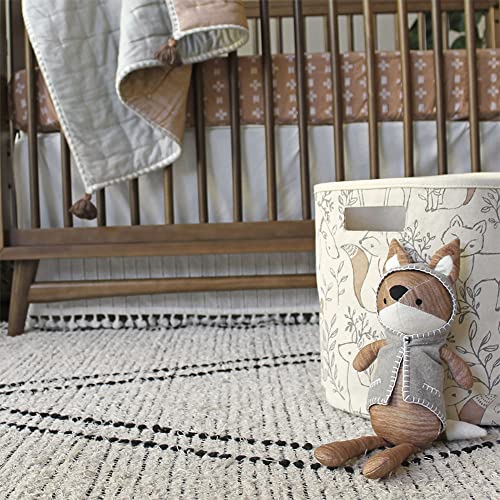 Crane Baby Fabric Storage Bin for Nursery, Toy Storage for Boys and Girls, Woodland Animal, 13"w x 12"h