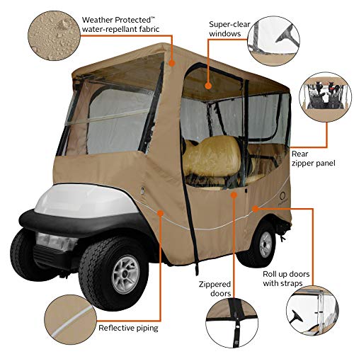 Classic Accessories Fairway Golf Cart Travel Enclosure, Khaki, Long Roof