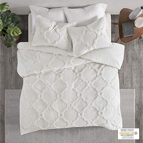 Madison Park Tufted Chenille 100% Cotton Duvet Modern Luxe All Season Comforter Cover Bed Set with Matching Shams, King/California King (104 in x 92 in), Pacey, Ogee Off White