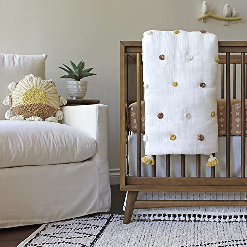 Crane Baby Pillow, Decorative Round Nursery Pillow for Newborns, Sunshine, 12" x 12"