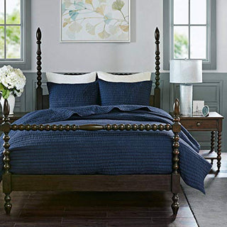 MADISON PARK SIGNATURE Serene Full/Queen Size Quilt Bedding Set - Navy Blue, Quilted, 3 Piece Bedding Quilt Coverlets