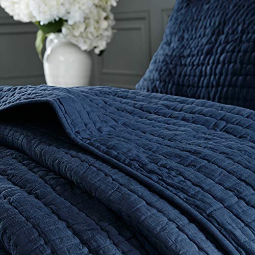 MADISON PARK SIGNATURE Serene King Size Quilt Bedding Set - Navy Blue, Quilted – 3 Piece Bedding Quilt Coverlets – 100% Cotton Voile Bed Quilts Quilted Coverlet