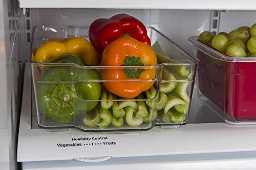 Kitchen Spaces Large Bin Food Storage Organizer for Fridge and Pantry, 14.1" x 8.4" x 3.9", Clear