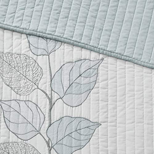 Madison Park Quilt Modern Classic Design All Season, Breathable Coverlet Bedspread Lightweight Bedding Set, Matching Shams, Decorative Pillow, Full/Queen(90"x90"), Caelie, Leaf Blue, 6 Piece