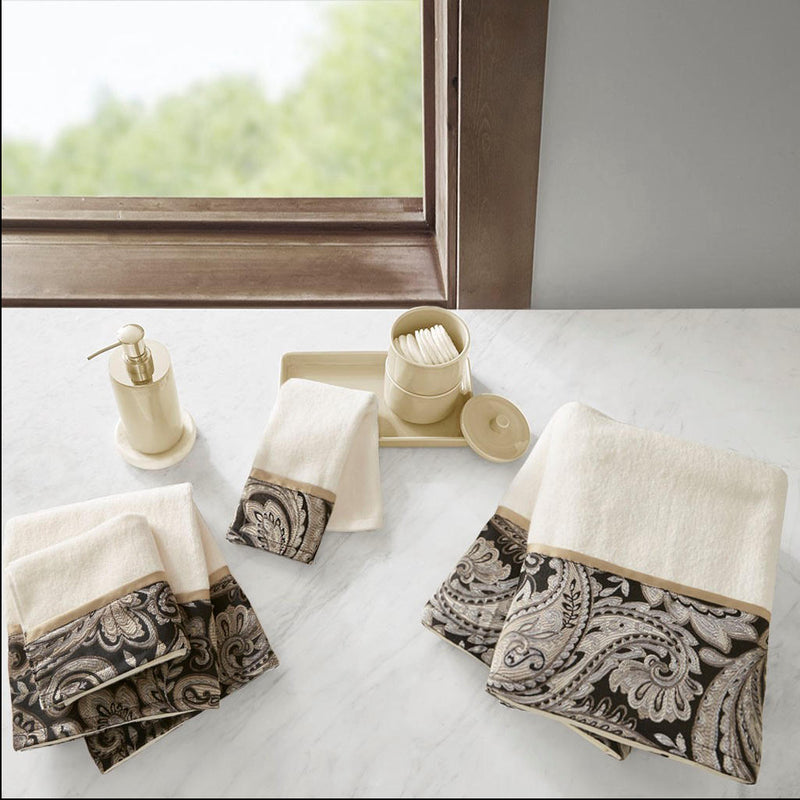 Home Outfitters Black 100% Cotton 6 Piece Jacquard Bath Towel Set , Absorbent, Bathroom Spa Towel, Traditional