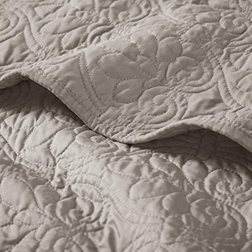 Madison Park Quebec Luxury Oversized Quilted Throw Khaki 60x70 Premium Soft Cozy Microfiber With Cotton Fill For Bed, Couch or Sofa