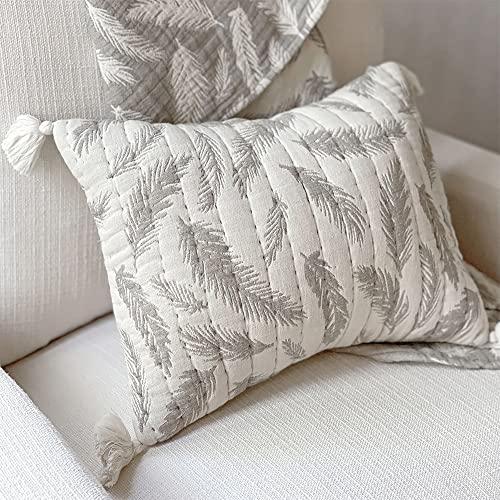 Crane Baby Pillow, Decorative Rectangle Jacquard Nursery Pillow for Newborns, Grey Feather, 12" x 16"