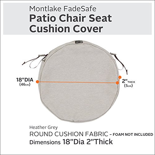 Classic Accessories Montlake FadeSafe Water-Resistant 18 x 2 Inch Round Outdoor Chair Seat Cushion Slip Cover, Patio Furniture Cushion Cover, Heather Grey, Patio Furniture Cushion Covers