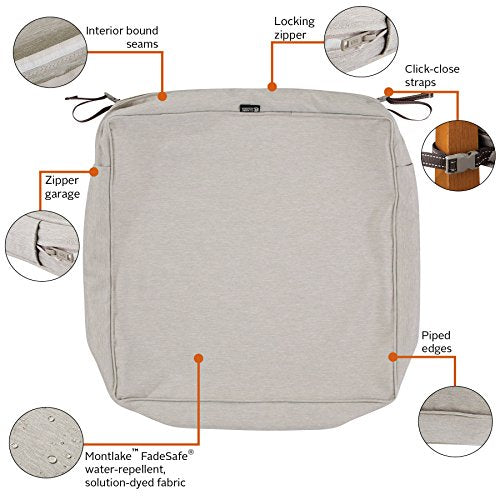 Classic Accessories Montlake FadeSafe Water-Resistant 21 x 21 x 5 Inch Square Outdoor Seat Cushion Slip Cover, Patio Furniture Chair Cushion Cover, Heather Grey, Patio Furniture Cushion Covers