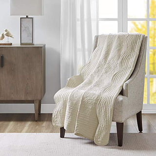 Madison Park Tuscany Luxury Oversized Quilted Throw with Scalloped Edges IvoryQuilted Premium Soft Cozy Microfiber For