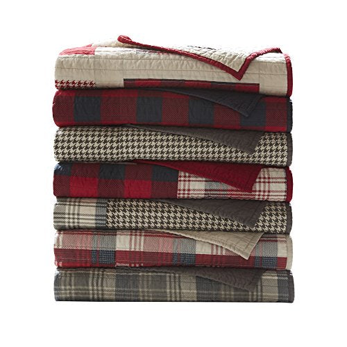 Woolrich Luxury Quilted Throw - Cabin Lifestyle, Patchwork with Moose Design All Season, Lightweight and Breathable Cozy Bedding Layer Throws for Couch Sofa, 50" W x 70" L, Tasha Taupe
