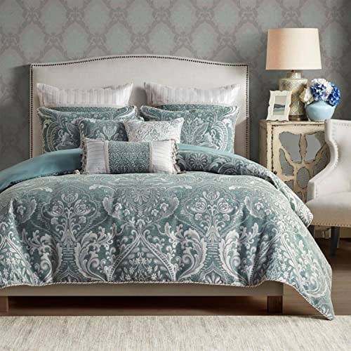 MADISON PARK SIGNATURE 9-Pcs Jacquard Comforter Set with Slate Blue MPS10-495