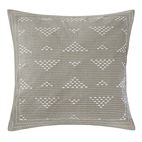 Cario Embroidered Cotton Modern Throw Pillow, Casual Geometric Square Fashion Decorative Pillow, 18X18, Taupe
