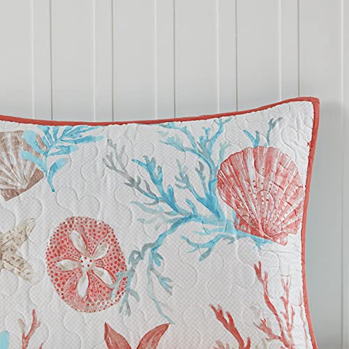 Madison Park Quilt Cottage Coastal Design - All Season, Breathable Coverlet Bedspread Lightweight Bedding Set, Matching Shams, Decorative Pillow, Pebble Beach, Coral King/Cal King(104"x94") 6 Piece