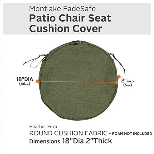 Classic Accessories Montlake FadeSafe Water-Resistant 18 x 2 Inch Round Outdoor Chair Seat Cushion Slip Cover, Patio Furniture Cushion Cover, Heather Fern Green, Patio Furniture Cushion Covers