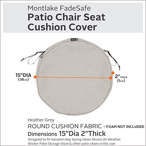 Classic Accessories Montlake FadeSafe Water-Resistant 15 x 2 Inch Round Outdoor Chair Seat Cushion Slip Cover, Patio Furniture Cushion Cover, Heather Grey, Patio Furniture Cushion Covers