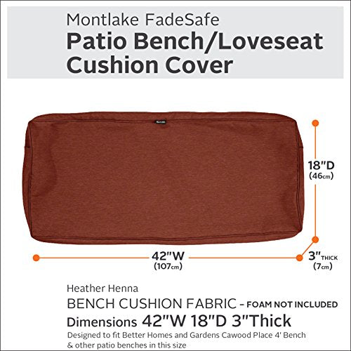 Classic Accessories Montlake FadeSafe Water-Resistant 42 x 18 x 3 Inch Outdoor Bench/Settee Cushion Slip Cover, Patio Furniture Swing Cushion Cover, Heather Henna Red, Patio Furniture Cushion Covers