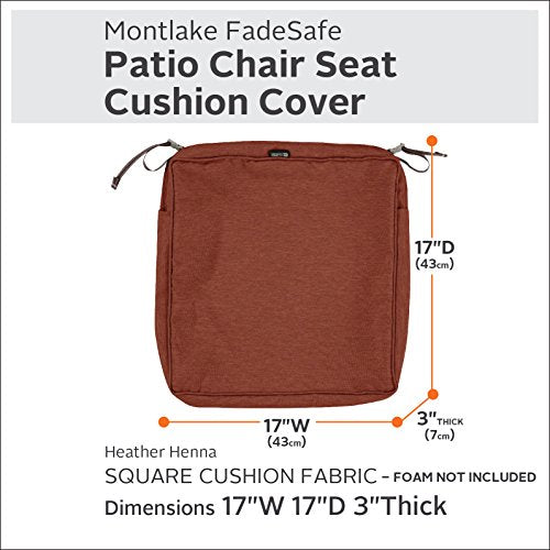 Classic Accessories Montlake FadeSafe Water-Resistant 17 x 17 x 3 Inch Square Outdoor Seat Cushion Slip Cover, Patio Furniture Chair Cushion Cover, Heather Henna Red, Patio Furniture Cushion Covers