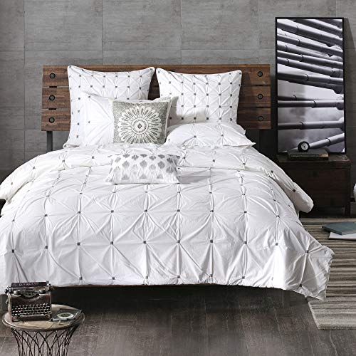 Imani Cotton Comforter Mini Set, Ivory & Modern Accent Throw Pillow , asual Embroidered Square Fashion Decorative Pillow , 20X20 , Grey