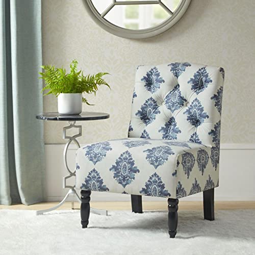 Madison Park Lola Lola Tufted Armless Chair with Navy and Cream Finish