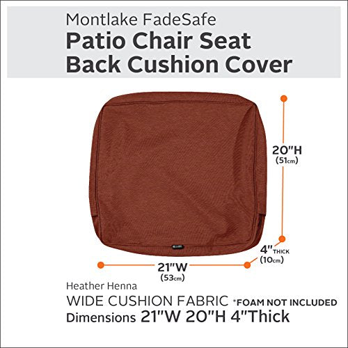 Classic Accessories Montlake FadeSafe Water-Resistant 21 x 20 x 4 Inch Outdoor Back Cushion Slip Cover, Patio Furniture Cushion Cover, Heather Henna Red, Patio Furniture Cushion Covers