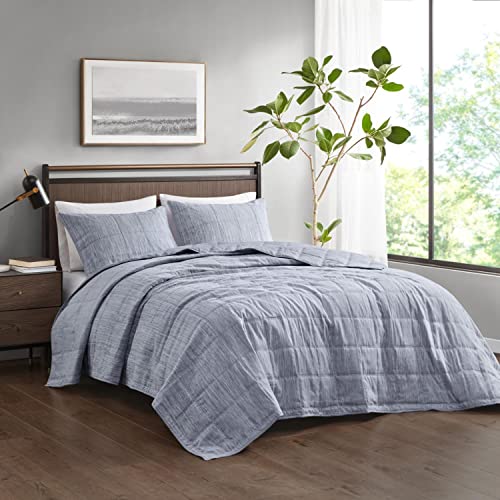 Beautyrest Blue 3 Piece Striated Cationic Dyed Queen Quilt Set BR13-3872
