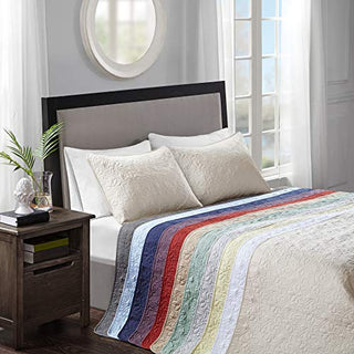 Madison Park Quebec Queen Size Quilt Bedding Set - Ivory, Damask, 3 Piece Bedding Quilt Coverlets
