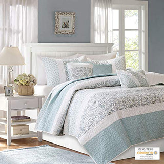 Madison Park Dawn 6 Piece Cotton Percale Quilted Coverlet Set, Dawn Blue