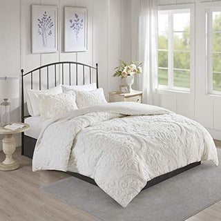 Madison Park Tufted Chenille 100% Cotton Duvet Modern Luxe All Season Comforter Cover Bed Set with Matching Shams