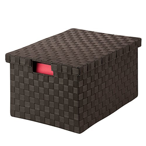Honey-Can-Do OFC-03709 14 by 17.75 by 10.75-Inch Double Woven File Box with Lid and Handles, Large, Espresso Brown