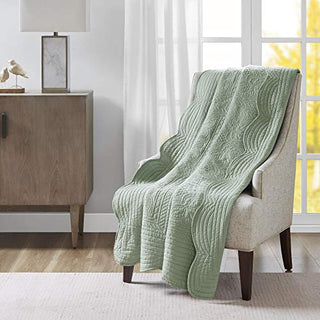 Madison Park Tuscany Luxury Oversized Quilted Throw with Scalloped Edges SeafoamQuilted Premium Soft Cozy Microfiber